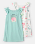 Girls 2-Pack Fairy Tale Dragon Loose Fit Night Gown - Blue/Ivory, image 1 of 5 slides