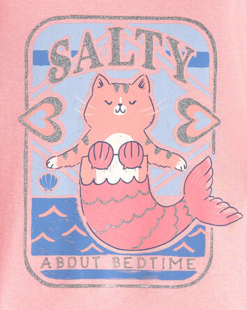 Baby Girl Mermaid Cat 100% Cotton Snug Fit 4-Piece Pajama Set - Pink/Ivory, 