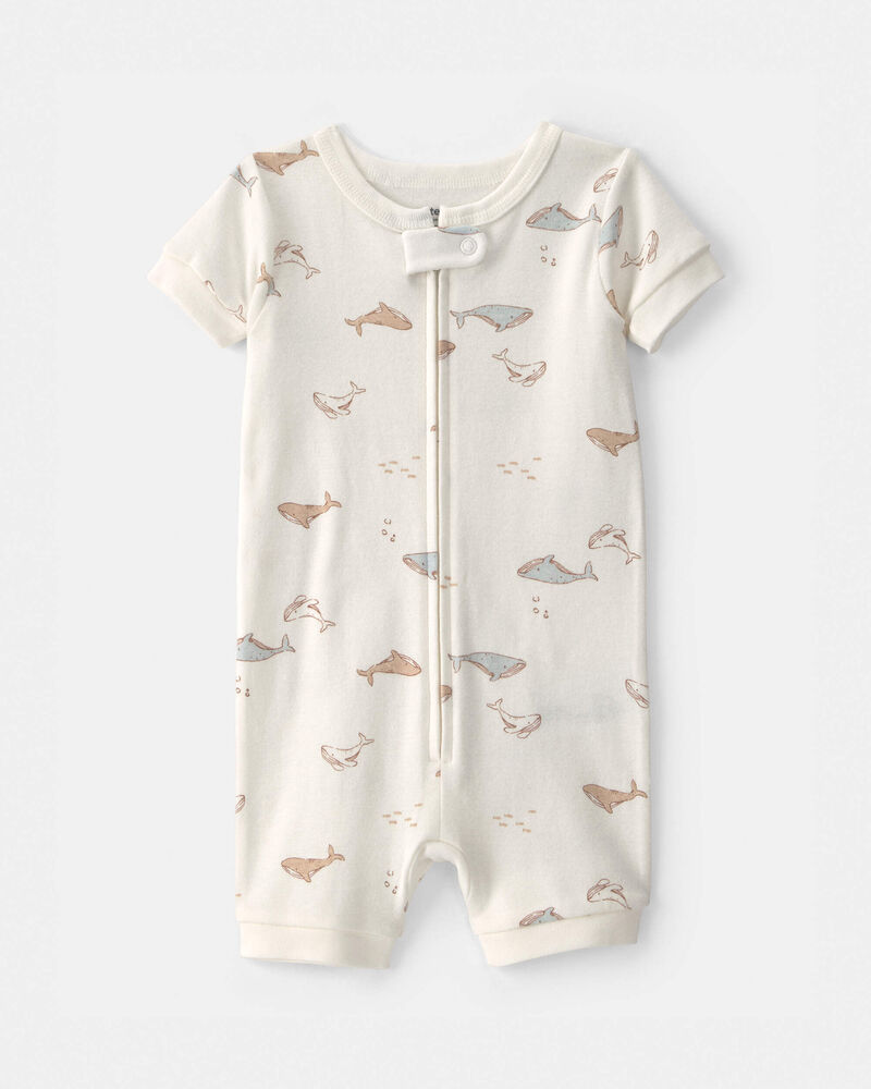 Toddler Whale 100% Cotton 1-Piece Romper Pajama - Ivory, image 1 of 3 slides
