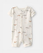 Toddler Whale 100% Cotton 1-Piece Romper Pajama - Ivory, image 1 of 3 slides