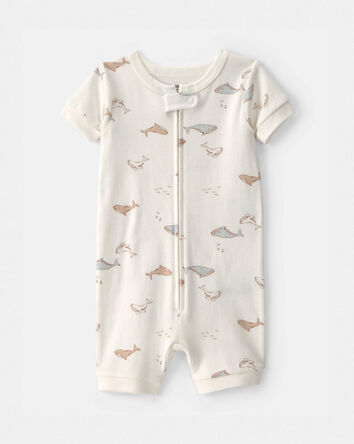 Toddler Whale 100% Cotton 1-Piece Romper Pajama - Ivory, 