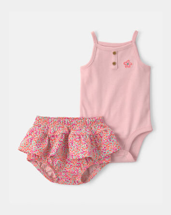 Baby Girl 2-Piece Floral Sleeveless Top & Short Set - Pink, 