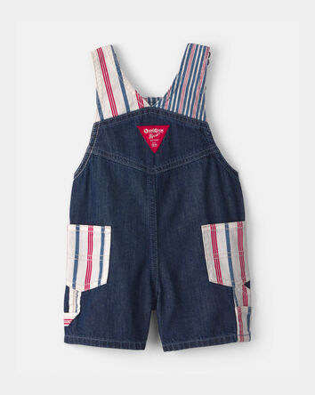 Baby Patchwork Striped Shortall - Red/White/Blue, 