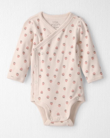 Baby Girl Organic Cotton Wrap Bodysuit in Strawberry Print, 