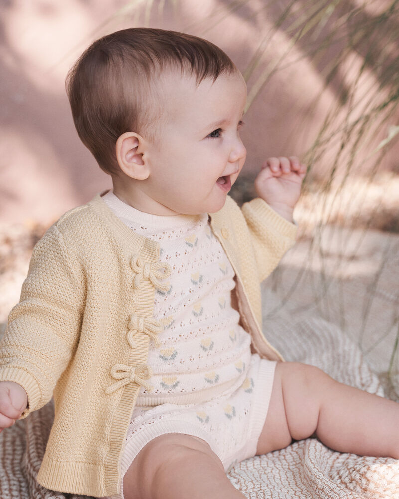 Baby Girl Organic Cotton Sweater Knit Cardigan, image 2 of 5 slides