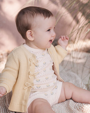 Baby Girl Organic Cotton Sweater Knit Cardigan, 