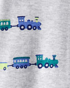 Baby Boy Train Cotton Long-Sleeve Snug Fit Sleep & Play Pajamas - Grey, image 3 of 4 slides