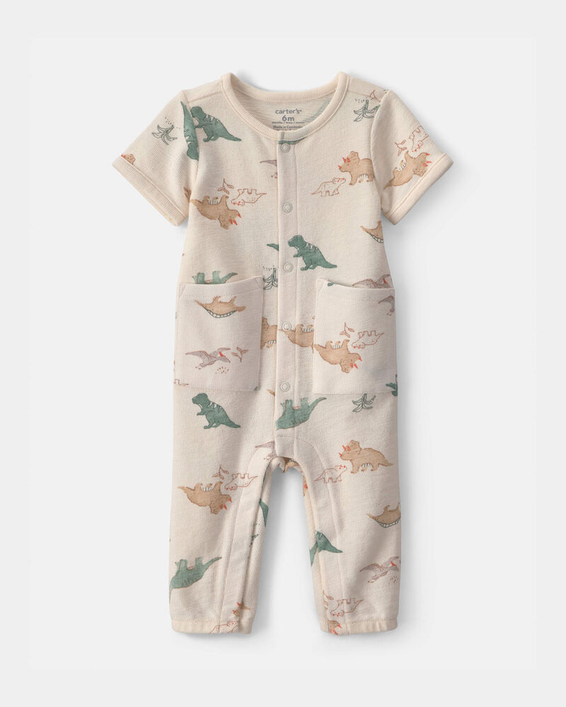 Baby Boy Dinosaur Jumpsuit - Ivory, image 1 of 3 slides