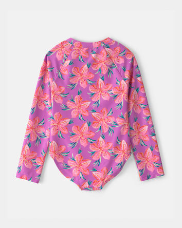 Girls Tropical Floral Rashguard Swimsuit - Purple, 