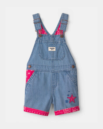 Toddler Girl Bandana Denim Shortall - Medium Wash, 