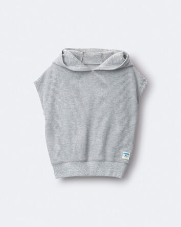 Toddler Waffle Knit Elastic-Waist Hooded Top - Heather Grey, 