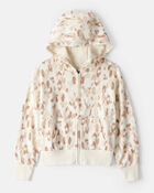 Girls  DayDream Fleece Leopard Print Hooded Zip-Up Jacket - Cream, image 1 of 3 slides