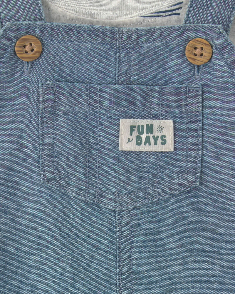 Baby Boy 2-Piece Chambray Boats Overall Set - Indigo/Grey, image 4 of 6 slides