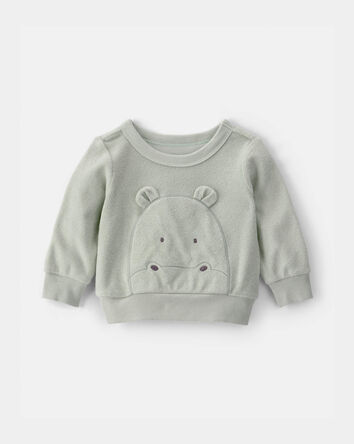 Baby Hippo Terry Pullover Sweatshirt - Green, 