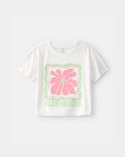 Girls 'Club Snooze' Flower Short-Sleeve Loose Fit 2-Piece Pajama Set - Ivory/Green, image 3 of 6 slides