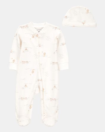Baby Boy 2-Piece 2-Way Zip Sleep & Play & Cap Set - Cream, 