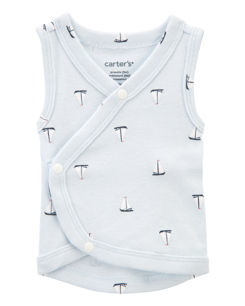 Baby Boy Preemie Sailboat Tank - Blue, image 1 of 5 slides