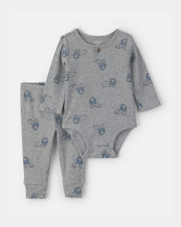 Baby Boy 2-Piece Lion Top & Pant Set - Grey, 