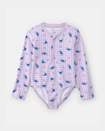 Girls Disney&copy; Lilo & Stitch Gingham 1-Piece Rashguard Swimsuit - Purple/Blue, 