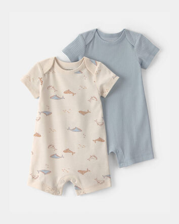 Baby 2-Pack Whale Rompers - Blue/Ivory, 