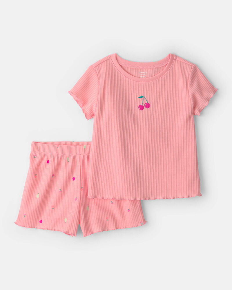 Toddler Girl Fruit Short-Sleeve Loose Fit 2-Piece Pajama Set - Pink, image 1 of 6 slides