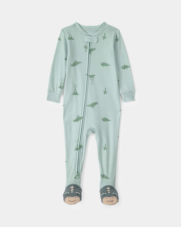 Toddler Dinosaur 100% Cotton Snug Fit 1-Piece Pajama - Green, 