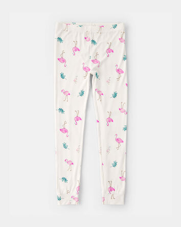 Girls Flamingo PurelySoft Short-Sleeve Snug Fit 2-Piece Pajama Set - Ivory, 