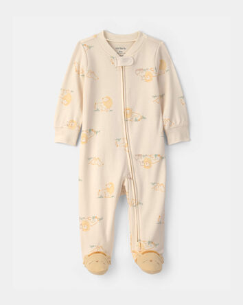 Baby Lion 100% Cotton 2-Way Zip Sleep & Play Pajamas - Ivory, 