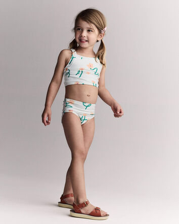 Toddler Girl Tankini in Floral Print - Light Green, 