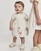 Baby Girl Puff Sleeve Floral Dress - Cream, image 2 of 7 slides