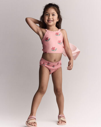 Toddler Girl Smocked Tankini in Floral Print - Pink, 