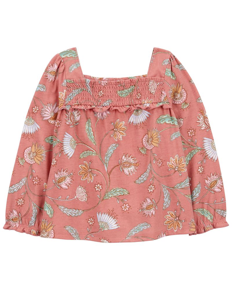 Toddler Girl Wildflower Print Smocked Square Neck Top, image 1 of 3 slides
