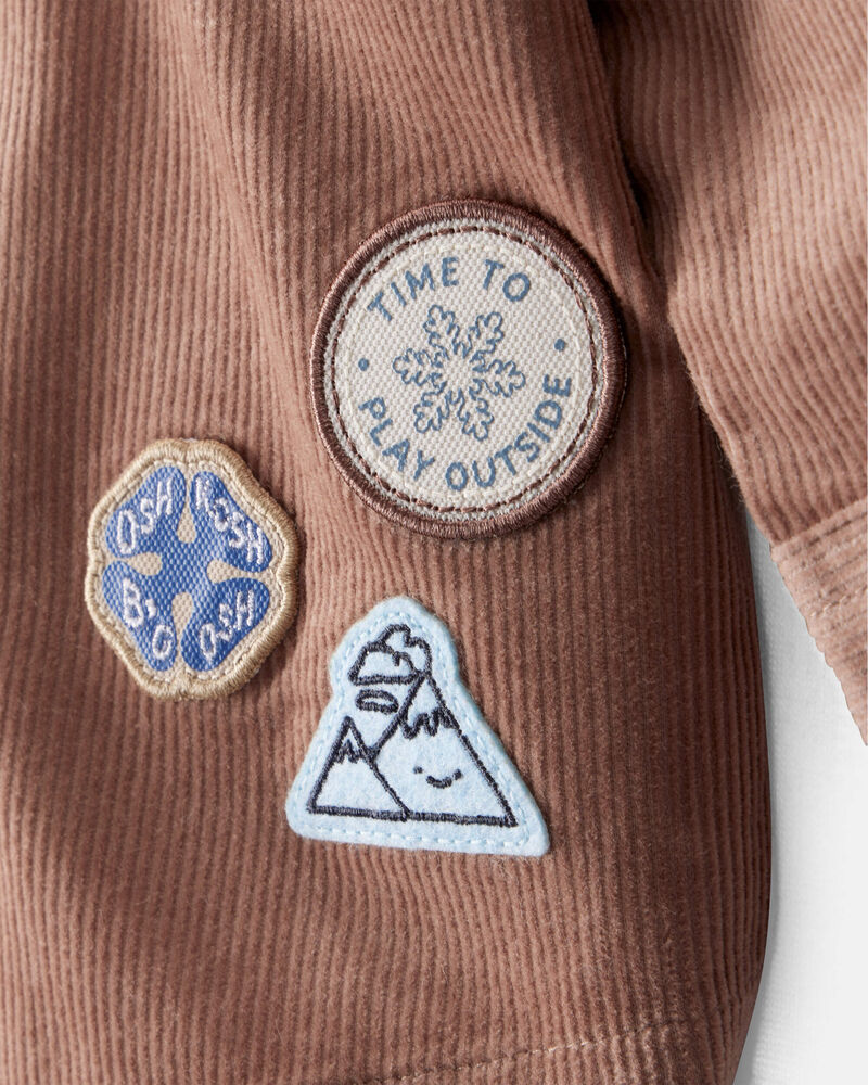 Toddler Boy Camping Badges Corduroy Button-Down Shirt - Brown, image 2 of 4 slides