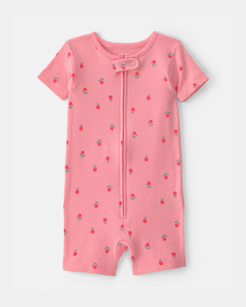 Toddler Girl Floral 100% Cotton 1-Piece Romper Pajama - Pink, image 1 of 3 slides