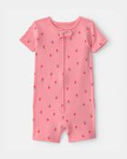 Toddler Girl Floral 100% Cotton 1-Piece Romper Pajama - Pink, image 1 of 3 slides