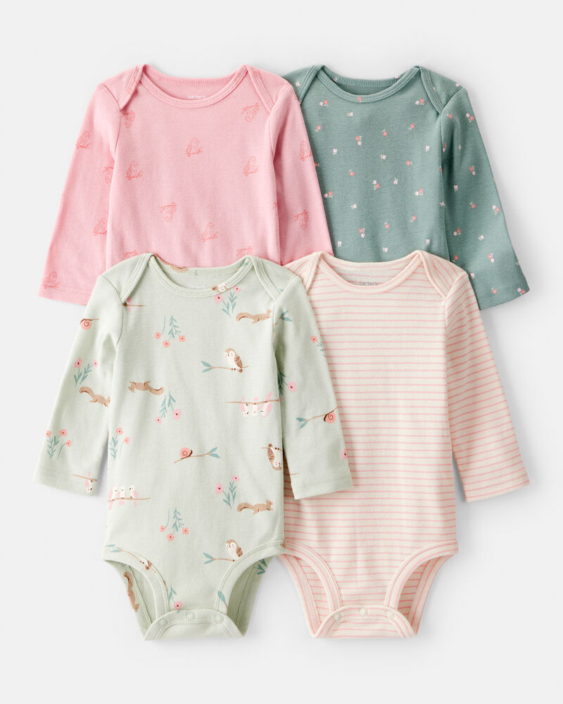 Baby Girl 4-Pack Owl Print Cotton Long-Sleeve Multipack Bodysuits - Multi, image 1 of 6 slides