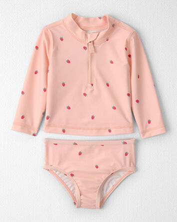 Baby Girl 2-Piece Recycled Rashguard Swimsuit Set in Strawberry Print, 
