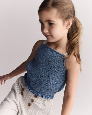Toddler Girl Smocked Peplum Top in Chambray , 