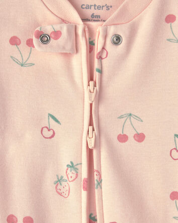 Baby Girl Strawberry 100% Cotton 2-Way Zip Sleep & Play Pajamas - Pink, 