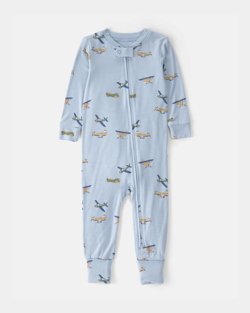 Baby Boy Plane PurelySoft 2-Way Zip 1-Piece Pajama - Blue, image 1 of 7 slides