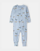 Baby Boy Plane PurelySoft 2-Way Zip 1-Piece Pajama - Blue, image 1 of 7 slides