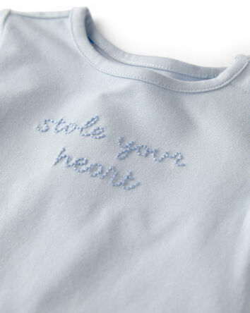 Baby Organic Cotton 'Stole Your Heart' Embroidered Bodysuit, 