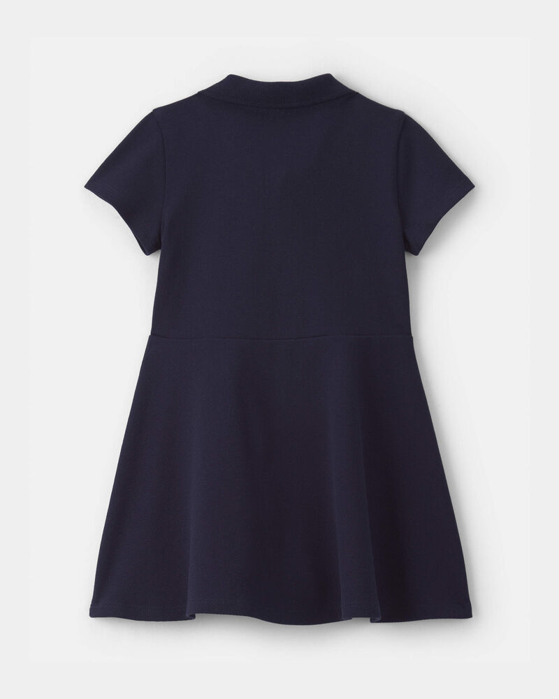 Toddler Girl Uniform Piqu&eacute; Short-Sleeve Dress - Navy, image 2 of 4 slides