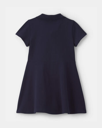 Toddler Girl Uniform Piqu&eacute; Short-Sleeve Dress - Navy, 
