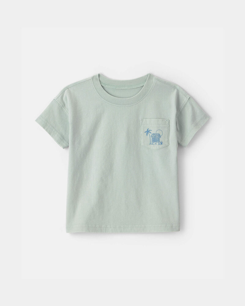 Toddler Boy Tropical Beach Pocket Tee - Mint Blue, image 1 of 3 slides