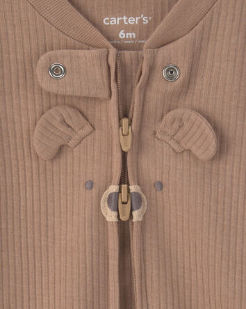 Baby Bear Cotton 2-Way Zip Sleep & Play Pajamas - Brown, 
