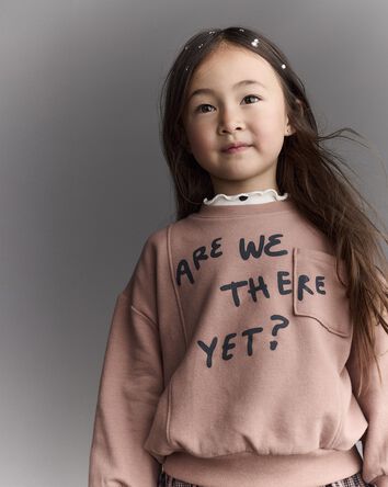 Toddler Neutral Are We There Yet' Pullover Sweatshirt - Mocha Brown, 