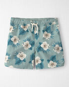 Boys Recycled Swim Trunks in Blue Hibiscus, image 1 of 5 slides