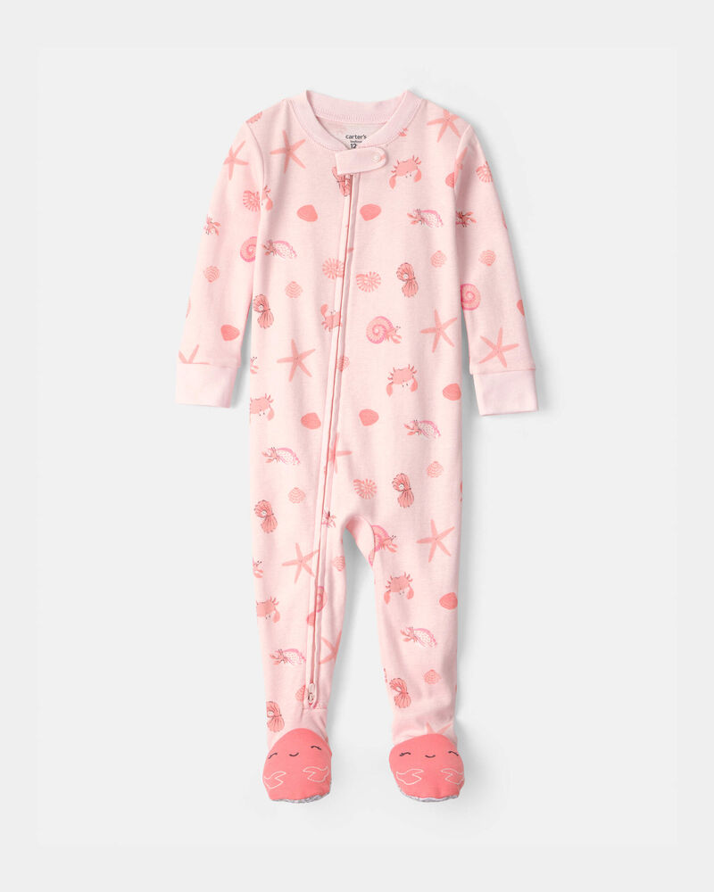 Toddler Girl Shell 100% Cotton Snug Fit 1-Piece Pajama - Pink, image 1 of 4 slides