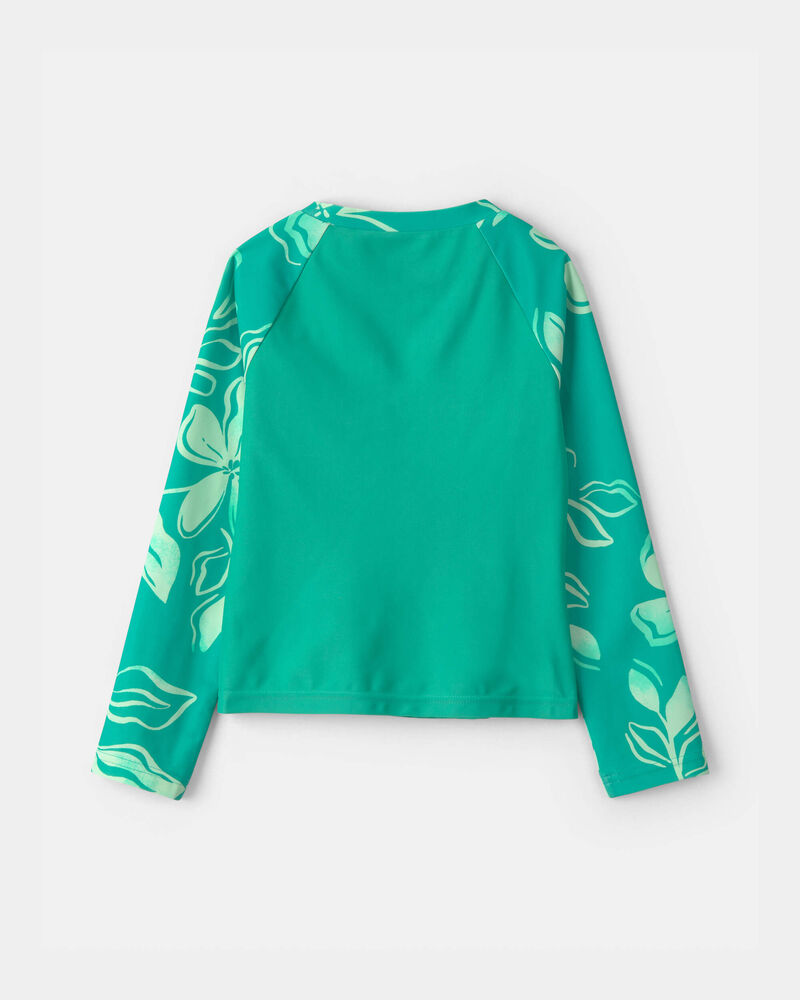 Girls 3-Piece Floral Rashguard Swimsuit Set - Green, image 3 of 5 slides